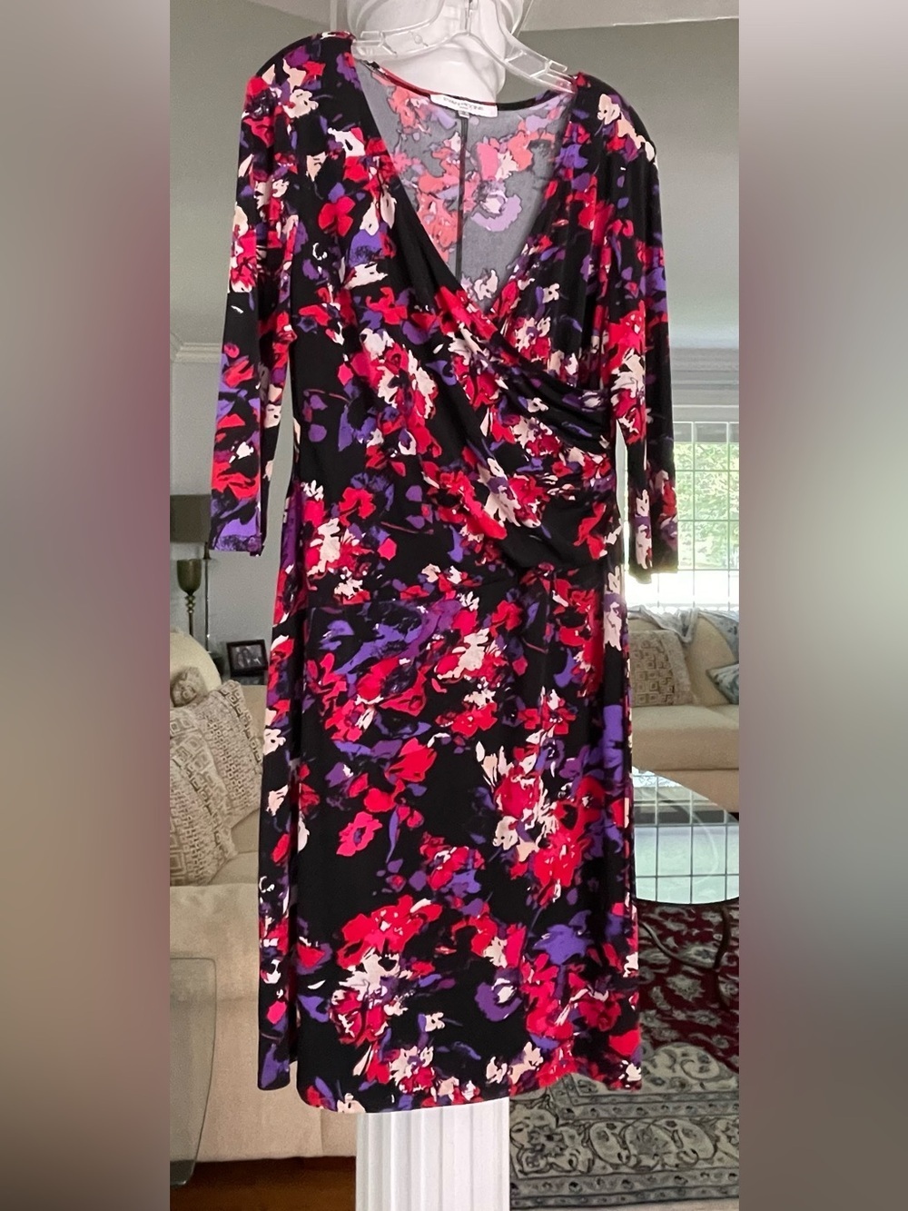 Evan Picone women’s floral stretch Foux wrap dress with 3/4 of sleeves size 16
